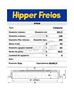 Campana De Freno VOLKSWAGEN UP. 1.0 14/... SEAT CORDOBA CAMPANA TRASERO BD9615