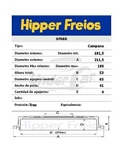 Campana De Freno VOLKSWAGEN GOL TREND VOYAGE 1.6 12/... CAMPANA TRASERO BD5596