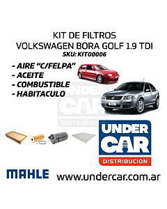 KIT DE FILTROS VOLKSWAGEN BORA GOLF 1.9TDI 2.0  sin filtro de habitaculo